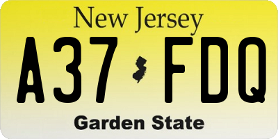 NJ license plate A37FDQ