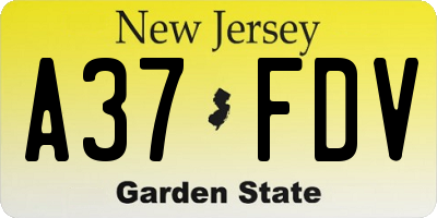 NJ license plate A37FDV