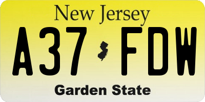 NJ license plate A37FDW