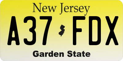 NJ license plate A37FDX