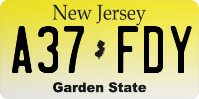 NJ license plate A37FDY