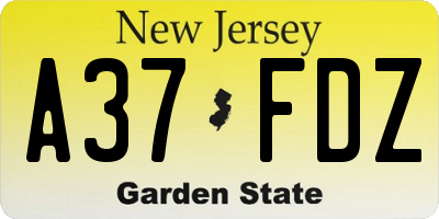 NJ license plate A37FDZ