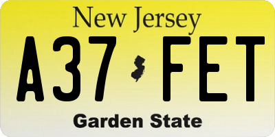 NJ license plate A37FET