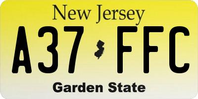 NJ license plate A37FFC