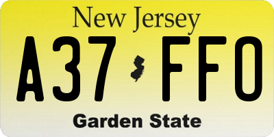NJ license plate A37FFO