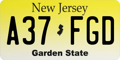 NJ license plate A37FGD