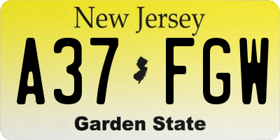 NJ license plate A37FGW