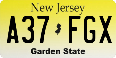 NJ license plate A37FGX