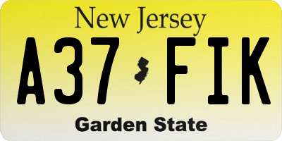 NJ license plate A37FIK