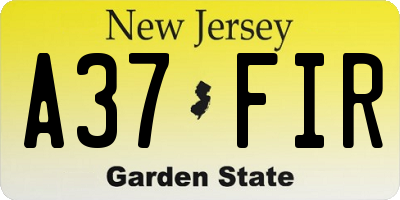 NJ license plate A37FIR