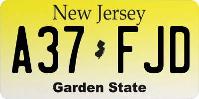 NJ license plate A37FJD