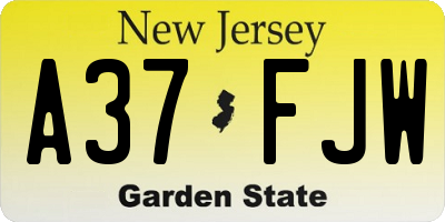 NJ license plate A37FJW
