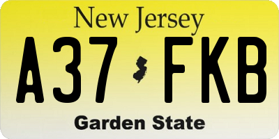 NJ license plate A37FKB