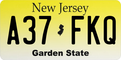 NJ license plate A37FKQ