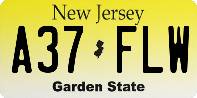 NJ license plate A37FLW