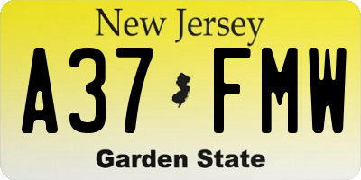 NJ license plate A37FMW