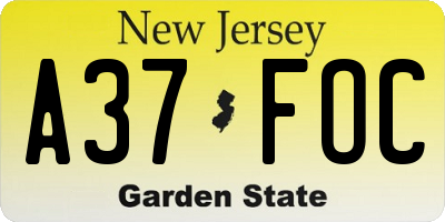 NJ license plate A37FOC