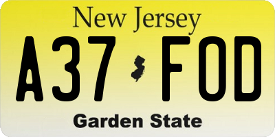 NJ license plate A37FOD