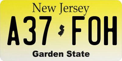 NJ license plate A37FOH