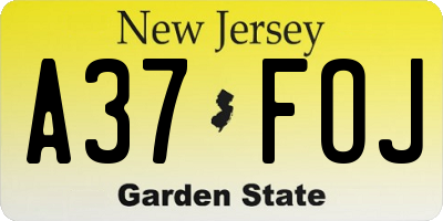 NJ license plate A37FOJ