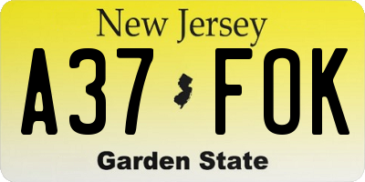 NJ license plate A37FOK