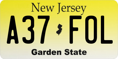 NJ license plate A37FOL