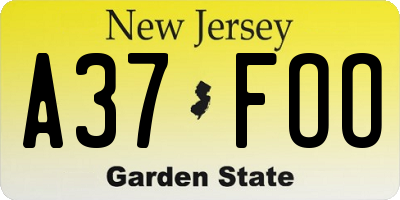 NJ license plate A37FOO