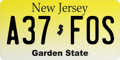 NJ license plate A37FOS