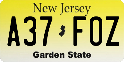NJ license plate A37FOZ
