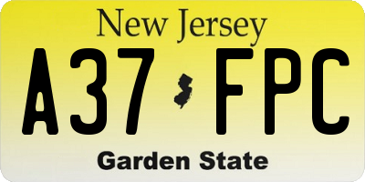 NJ license plate A37FPC