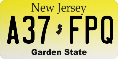 NJ license plate A37FPQ