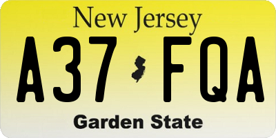 NJ license plate A37FQA