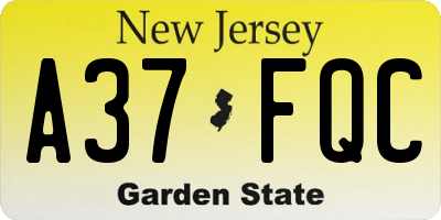 NJ license plate A37FQC