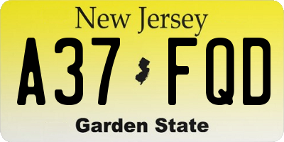NJ license plate A37FQD