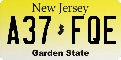 NJ license plate A37FQE