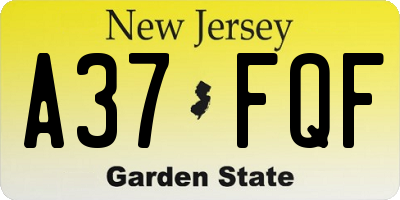NJ license plate A37FQF