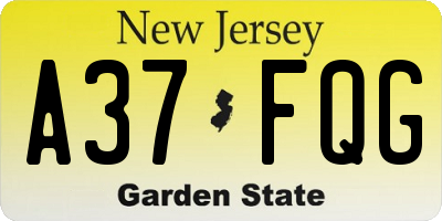 NJ license plate A37FQG