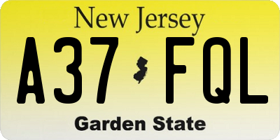 NJ license plate A37FQL