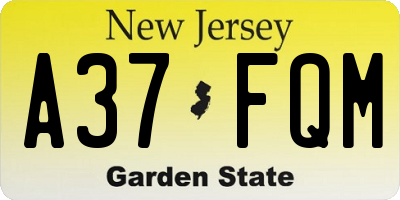 NJ license plate A37FQM