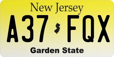 NJ license plate A37FQX