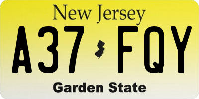 NJ license plate A37FQY