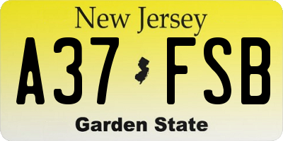 NJ license plate A37FSB