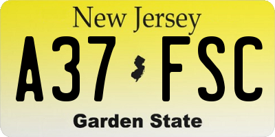 NJ license plate A37FSC