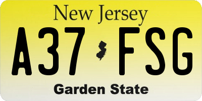 NJ license plate A37FSG