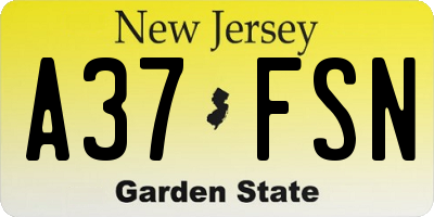 NJ license plate A37FSN
