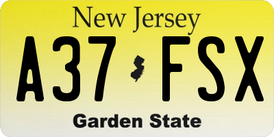 NJ license plate A37FSX