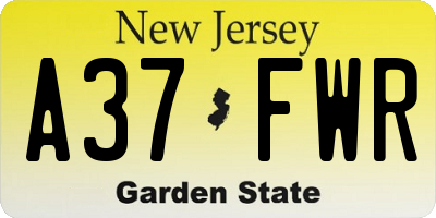 NJ license plate A37FWR