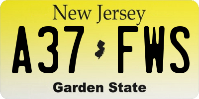 NJ license plate A37FWS