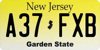 NJ license plate A37FXB