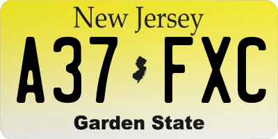 NJ license plate A37FXC